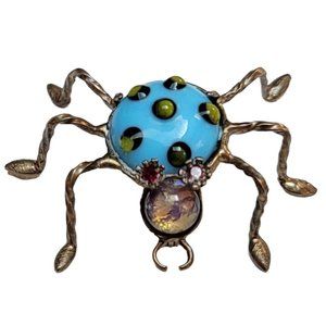 John Kirslis Vintage Art Glass Rhinestone Insect Bug Brooch Pin, Signed K986